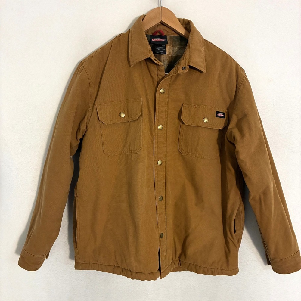 Dickies Canvas Flannel Lined Jacket Mens L Snap Up Coat Shacket Gorpcore NJS15